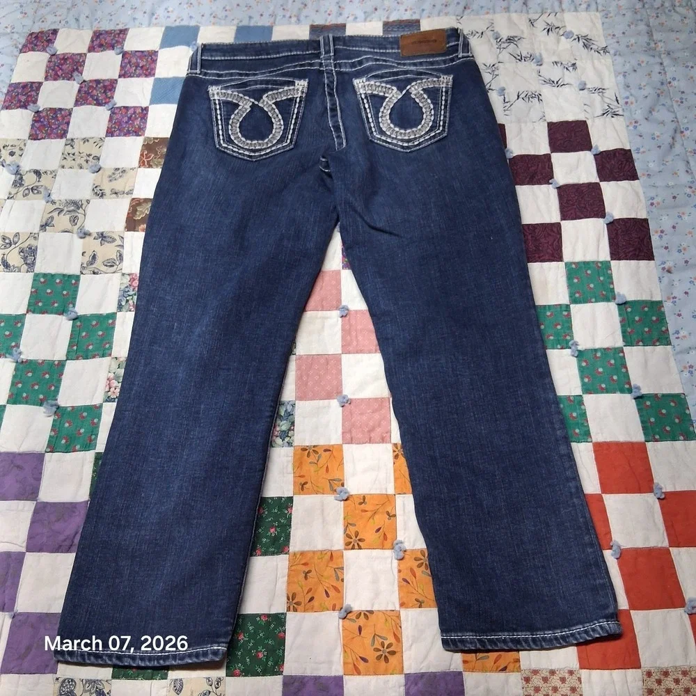 Big Star Cropped Jeans Womens Size 28 Dark Blue‎ Wash Embroidered Pockets